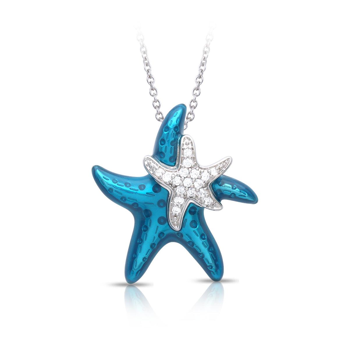 Belle Etoile Calypso Pendant Necklace - Blue Enamel, Sterling Silver, Hand-Painted - View #3