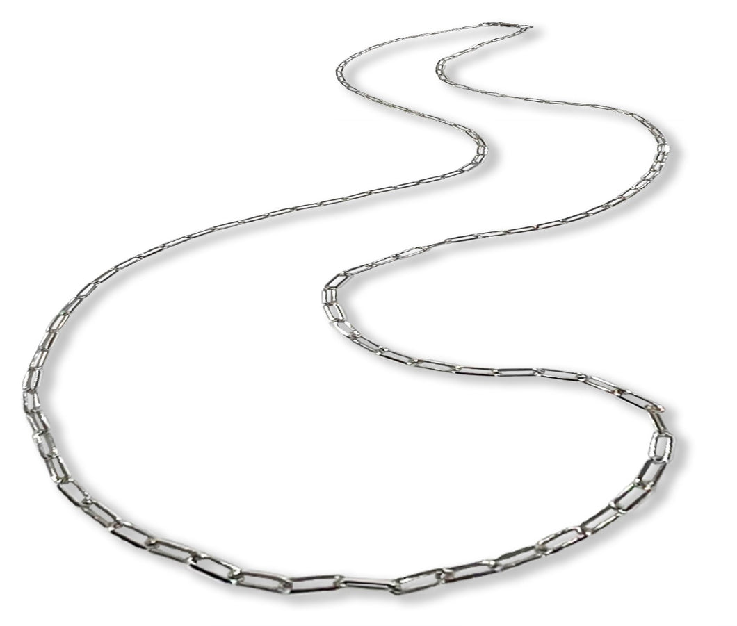Rhodium-Plated Sterling Silver Paperclip Chain | 2mm Tarnish-Resistant Layering Necklace